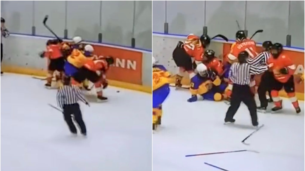 Romania and Bulgaria bench clearing brawl