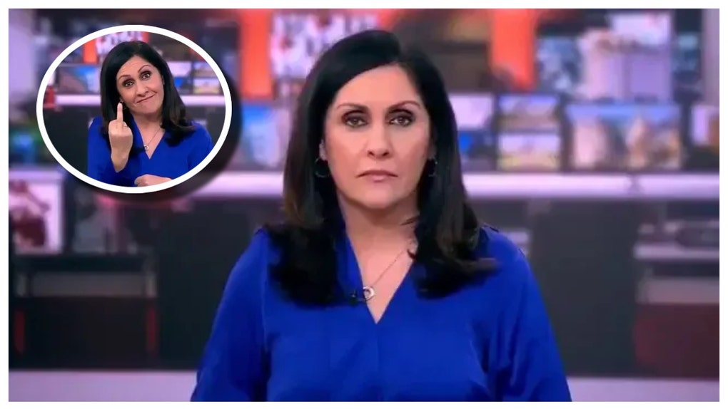 BBC host Maryam Moshiri caught giving the bird.