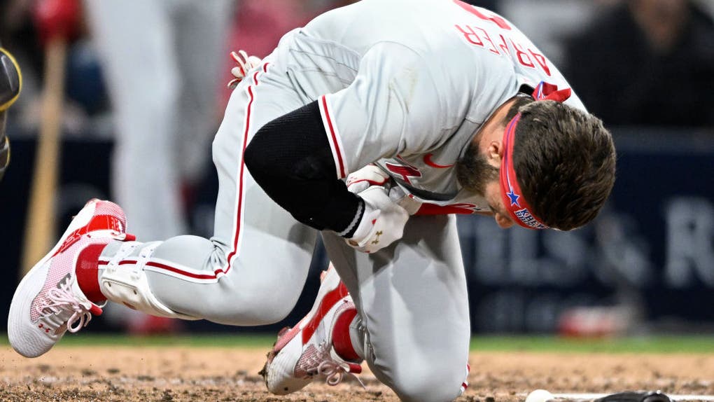 Bryce Harper hit by pitch