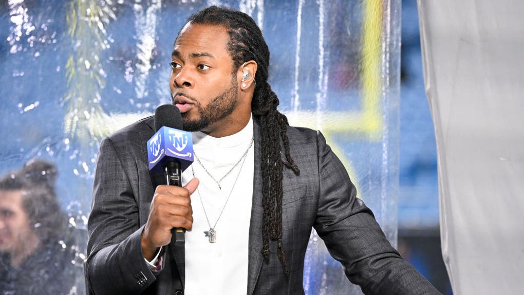Richard Sherman on the set of Thursday Night Football.