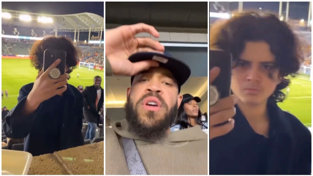 Strange person person bizarrely films NBA player JaVale McGee. (Credit: Screenshot/Twitter Video https://twitter.com/shannonsharpeee/status/1637494968511250433)