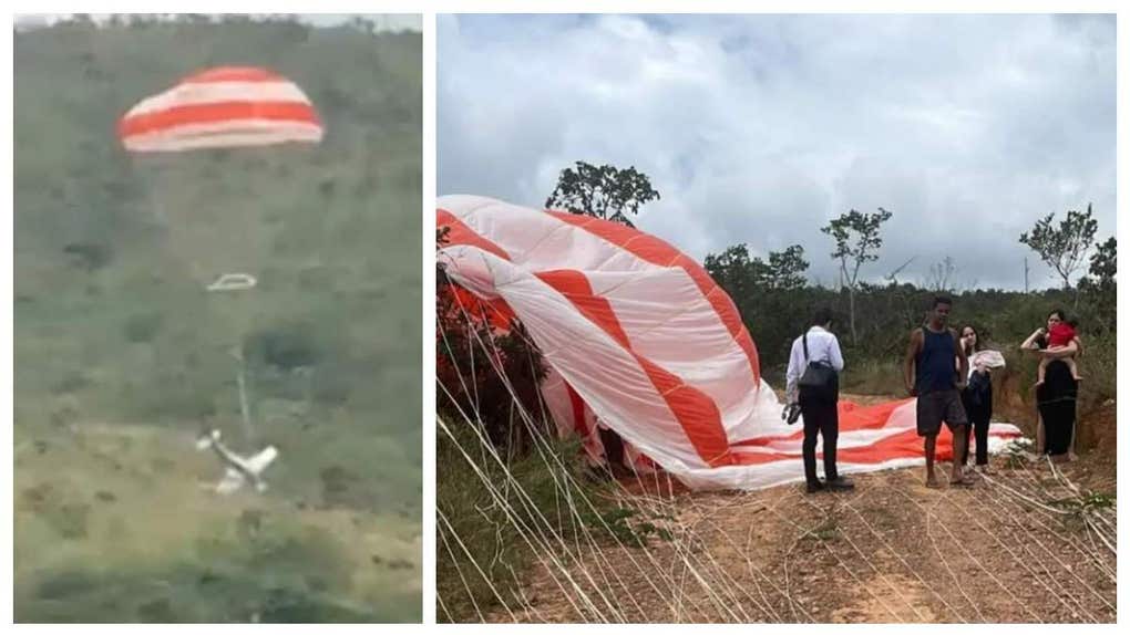 A plane deployed a parachute to safely land