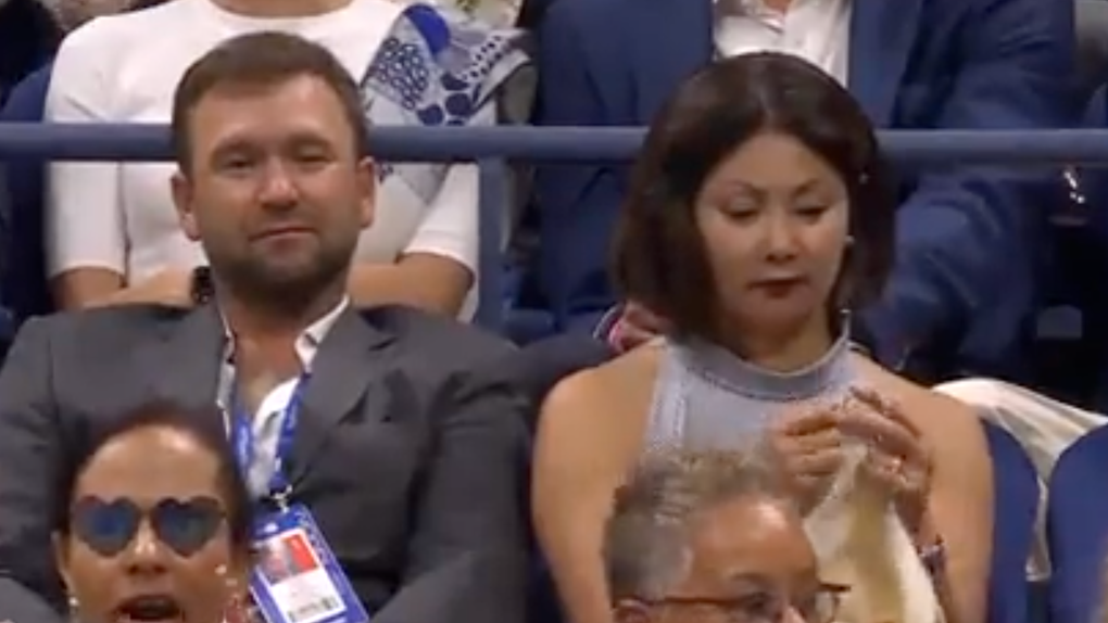 Woman knitting US Open
