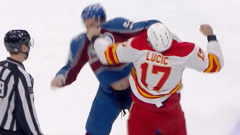 milan-lucic-kurtis-macdonald-flames-avalanche-fight-knockout-highlights
