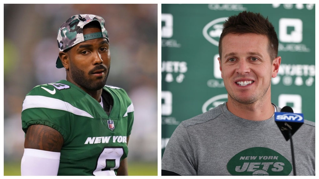 Elijah Moore and Jets OC Mike LaFleur. .