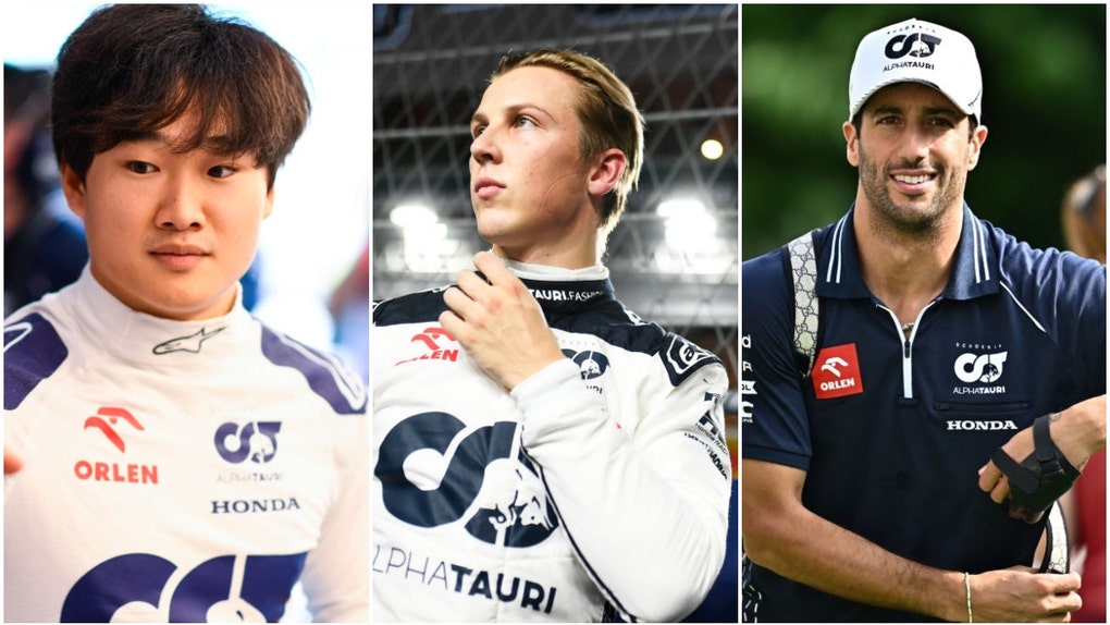Yuki Tsunoda, Liam Lawson, and Danile Ricciardo of AlphaTauri
