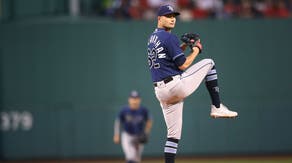 Rays lefty ace Shane McClanahan pitches in the 1st inning of a game vs. the Red Sox at Fenway Park in Boston.