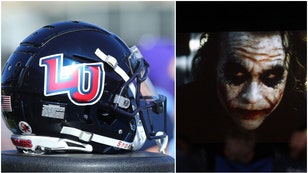 Liberty University Helmet and Heath Ledger as the Joker.