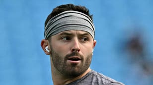 Carolina Panthers QB Baker Mayfield reacts to losing his starting job. (Photo by Grant Halverson/Getty Images)