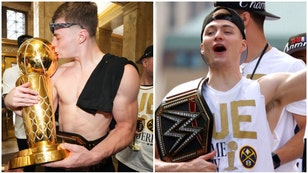 Denver Nuggets rookie Christian Braun poured tequila for fans and crushed beer after the team's championship parade. (Credit: Getty Images)