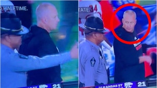 Dave Doeren isn't a big fan of being touched. He glared at a cop who touched him during the bowl game against Kansas State. (Credit: Screenshot/X Video https://twitter.com/bwizzbeats/status/1740529061175439539)