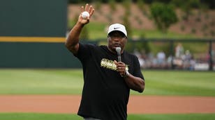 Bo Jackson throws out the first pitch before Auburn's baseball game. He started his bike ride today through Alabama. Courtesy of Auburn Athletics