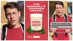 Oklahoma quarterback General Booty releases body cream. (Credit: Screenshot/Twitter Video https://twitter.com/Generalbooty10/status/1612972894992338946 and https://shop.crimsoncreamcollective.com/crimson_and_cream/shop/product-detail/1006118)