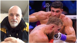 Tommy Fury's dad John demands Jake Paul pay up on bet after losing. (Credit: Getty Images and Twitter Video Screenshot/https://twitter.com/GypsyJohnFury_/status/1631212221354196992)