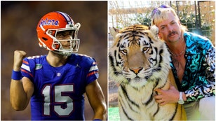Joe Exotic uncorked a hilarious hot take amid his feud with Florida State QB Jordan Travis. He declared Graham Mertz the king of Florida. (Credit: Netflix and Getty Images)