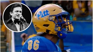 Pitt dropped an incredible hype video for the Backyard Brawl against West Virginia. The video features a remix of a Johnny Cash song. (Credit: Getty Images and Twitter video screenshot/https://twitter.com/pitt_fb/status/1702713887395909717)