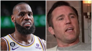 MMA star Chael Sonnen accuses LeBron James of taking PEDs. He said they share the same drug guy, but offered no further proof. (Credit: Getty Images and Twitter Video screenshot/https://twitter.com/MavsStan41/status/1633276225442521088)