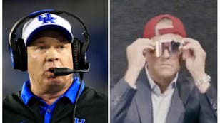 Kentucky coach Mark Stoops takes subtle shot at South Carolina coach Shane Beamer. (Credit: Screenshot/Twitter Video https://twitter.com/SECNetwork/status/1559527010925510656 and Getty Images)