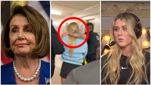 Congresswoman Nancy Pelosi silent on Riley Gaines attack. (Credit: Getty Images, OutKick and Twitter Video Screenshot/https://twitter.com/IWF/status/1644260315071127559)