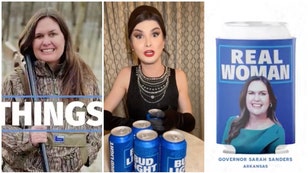 Sarah Huckabee Sanders trolls Bud Light. (Credit: Screenshot/Twitter Video https://twitter.com/SarahHuckabee/status/1650312411524497410 and Instagram)