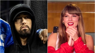 Some Taylor Swift fans weren't pleased Eminem was shown Sunday during the Lions/Rams game. See the best reactions. (Credit: Getty Images)