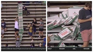 Pizza tower topples at Rice-UTEP game.