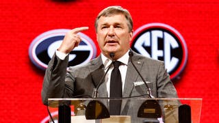Georgia head coach Kirby Smart speaks at SEC Media Days