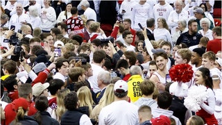 Wisconsin students stormed the court after the Badgers beat Marquette. David Hookstead reacts to the court storming. (Credit: Getty Images)