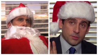 "The Office" had several awesome Christmas moments and episodes. (Credit: Screenshot/YouTube Video https://www.youtube.com/watch?v=gbVDWdSwvbM and https://www.youtube.com/watch?v=19ulSNSRKyU)