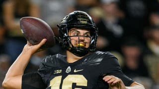 Purdue quarterback Aidan O'Connell is a game-time decision against Florida Atlantic. (Photo by Zach Bolinger/Icon Sportswire via Getty Images)