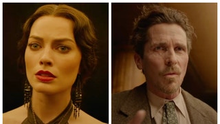 Christian Bale stars in "Amsterdam" with Margot Robbie and Taylor Swift. (Credit: Screenshot/YouTube Video https://www.youtube.com/watch?v=4LBGoad5Qjs and https://www.youtube.com/watch?v=rlT5hdcojRE)