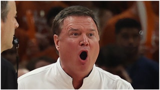 Bill Self out against West Virginia with a sickness. (Credit: Getty Images)