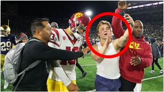 A Notre Dame fan trolled Caleb Williams for painting his nails after the Trojans lost. Watch a video of the incident. (Credit: Getty Images)