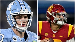 NFL executives view Drake Maye, Caleb Williams as top NFL QB prospects. (Credit: Getty Images)