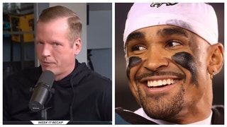 Chris Simms unleashes heated anti-ESPN rant over Jalen Hurts and Gardner Minshew comments. (Credit: Screenshot/Twitter Video https://twitter.com/scorpiogoodvibe/status/1610037101877420032 and Getty Images)