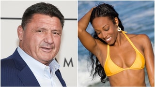 Former LSU football coach Ed Orgeron was spotted talking with some bikini-clad women at the beach. Was Bailie Lauderdale with him? (Credit: Getty Images)