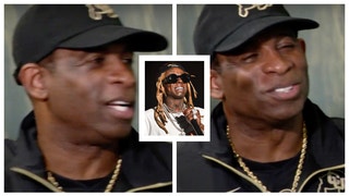 Colorado coach Deion Sanders left stunned by a reporter's Lil Wayne reference. (Credit: Screenshot/YouTube https://youtu.be/92GbpGFPx1c)