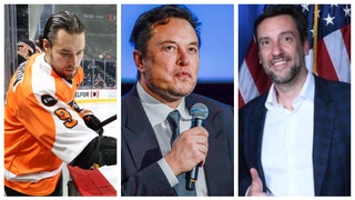 Elon Musk weighs in on Ivan Provorov controversy. He responded to a quote tweet of Clay Travis. (Credit: Getty Images and Clay Travis)