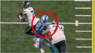It appears the refs missed an obvious holding call on the final play of the Detroit Lions/Seattle Seahawks game. Watch a video of the play. (Credit: Screenshot/Twitter Video https://twitter.com/BenBrownPL/status/1703501701003587737)