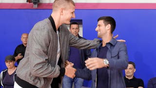 Nikola Jokic from Denver Nuggets meets with Tennis Player Novak Djokovic