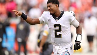 Jameis Winston #2 of the New Orleans Saints celebrates after a game against the Washington Football Team at FedExField on October 10, 2021 in Landover, Maryland.