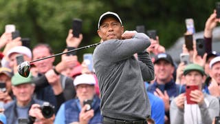 Tiger Woods Drives The 18th Green At St. Andrews During Practice Round