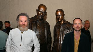 Brian Cranston and Aaron Paul with Breaking Bad Statues