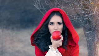 1f150c8f-Red Hooded Woman Holding Apple Fairytale Portrait
