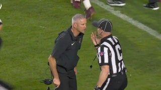 Florida State head coach Mike Norvell reads the referee the riot act after a horrendous call against Florida