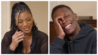 UFC fighter Israel Adesanya claims he "busted a nut" to make weight. (Credit: Screenshot/Twitter Video https://twitter.com/TaylorRooks/status/1590513153976463361)