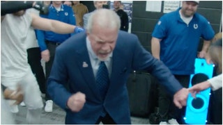 Jim Irsay breaks down to Meek Mill song after the Colts beat the Panthers. (Credit: Screenshot/Twitter Video https://twitter.com/JimIrsay/status/1721356045140774918)