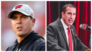 Football coach Jim Leonhard is leaving the Wisconsin Badgers. (Credit: Getty Images and Wisconsin Football/Twitter)
