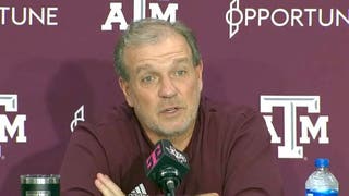 Aggies coach Jimbo Fisher reacts to Texas A&M being terrible. He doesn't think it's necessarily bad for recruiting. (Credit: Screenshot/Twitter Video https://twitter.com/MichaelWBratton/status/1585103352719106048)