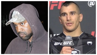 MMA fighter Natan Levy reacts to Kanye West's anti-Semitism. (Credit: Screenshot/Twitter video https://twitter.com/BroBible/status/1599220643135987714 and Getty Images)